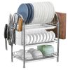 3-Tier Dish Drying Rack Dish Drainer Shelf w/ 3 Drain Trays Chopping Board Rack Utensil Rack Chopsticks Holder For Kitchen Counter Storage