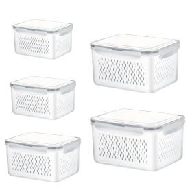 5Pcs Fruit Vegetable Containers with Removable Drain Basket Leakproof Lid Stackable Food Storage Organizer for Fridge Dishwasher Safe