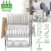 3-Tier Dish Drying Rack Dish Drainer Shelf w/ 3 Drain Trays Chopping Board Rack Utensil Rack Chopsticks Holder For Kitchen Counter Storage