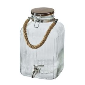 Better Homes & Gardens 2 Gallon Ribbed Clear Glass Beverage Dispenser with Acacia Wooden Lid