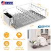 Dish Drying Rack Stainless Steel Dish Rack w/ Drainboard Cutlery Holder Kitchen Dish Organizer